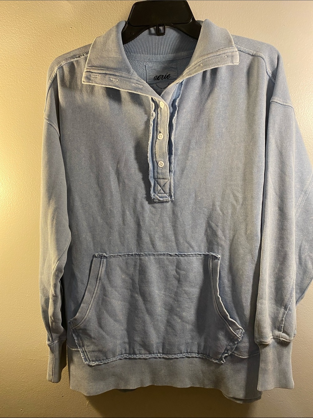 aerie Light Blue Pullover Henley Hoodie